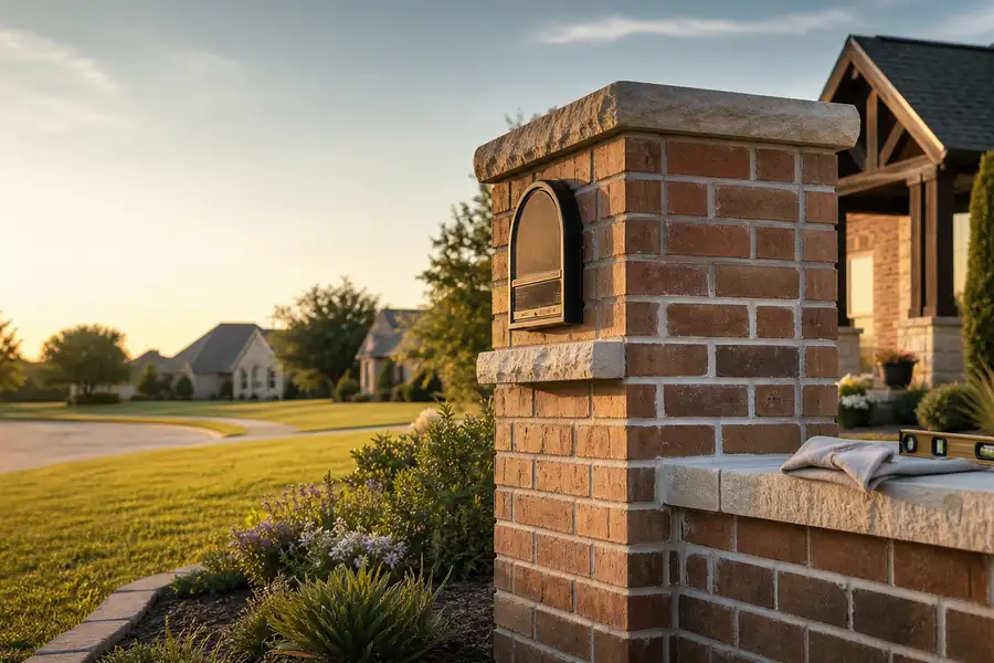 Clean masonry repair scene with brick, mortar lines, and repair tools